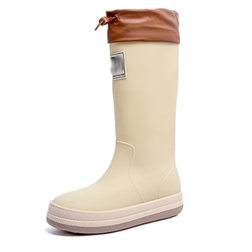 PINGSHI Boutique UK Wasserdichte Regenstiefel for Damen, strapazierfähige Watgummistiefel den Außenbereich, rutschfeste Angel- und Campingstiefel for Regen und Schnee(BEIGE,38 EU) von PINGSHI Boutique UK