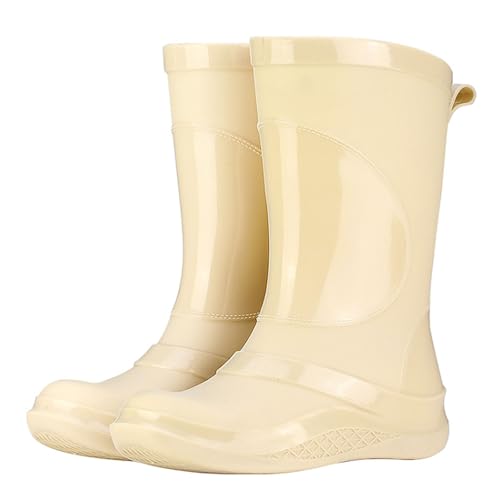 PINGSHI Boutique UK Wasserdichte Regenstiefel for Damen mit herausnehmbarem Fleecefutter, rutschfeste Freizeit-Arbeitsstiefel for Komfort im Freien(Beige,41 EU) von PINGSHI Boutique UK