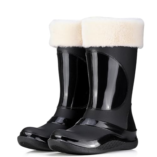 PINGSHI Boutique UK Wasserdichte Regenstiefel for Damen mit herausnehmbarem Fleecefutter, rutschfeste Freizeit-Arbeitsstiefel for Komfort im Freien(Black 1,37 EU) von PINGSHI Boutique UK