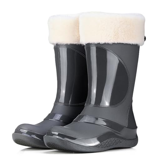 PINGSHI Boutique UK Wasserdichte Regenstiefel for Damen mit herausnehmbarem Fleecefutter, rutschfeste Freizeit-Arbeitsstiefel for Komfort im Freien(Gray 1,41 EU) von PINGSHI Boutique UK