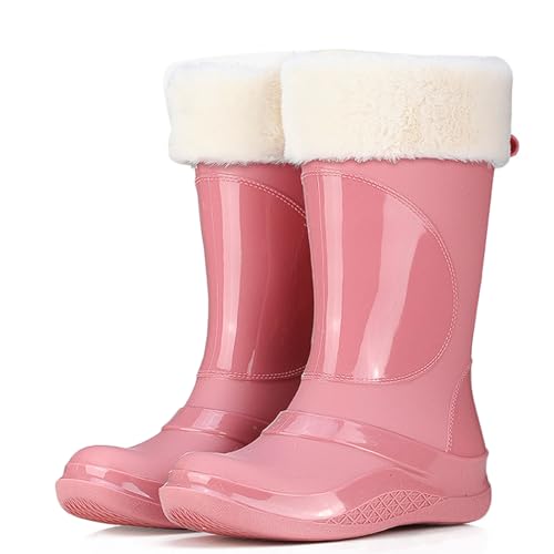 PINGSHI Boutique UK Wasserdichte Regenstiefel for Damen mit herausnehmbarem Fleecefutter, rutschfeste Freizeit-Arbeitsstiefel for Komfort im Freien(Pink 1,38 EU) von PINGSHI Boutique UK