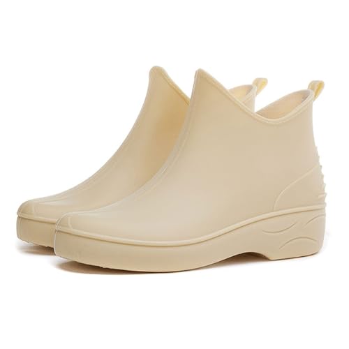 PINGSHI Boutique UK Wasserdichte Regenstiefel for Damen mit kurzer Wade, rutschfeste Arbeitsstiefel mit gerippter Sohle for Wandern, Radfahren und Gärtnern(BEIGE,38 EU) von PINGSHI Boutique UK
