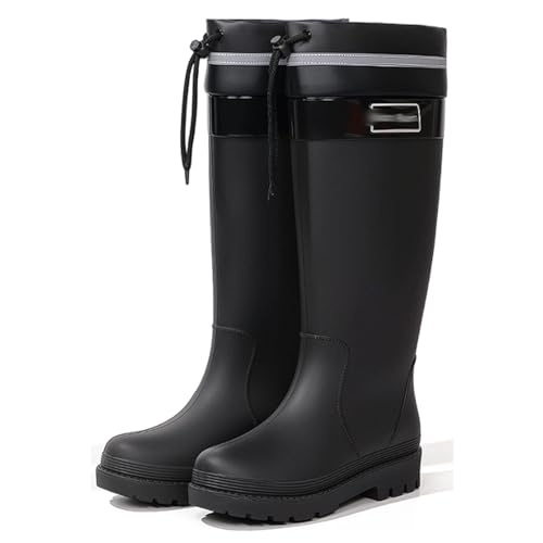 PINGSHI Boutique UK Wasserdichte Regenstiefel mit extra hohem Schaft, höhenverstellbare Wat-Überschuhe for Wandern mit rutschfester Sohle(Svart,35 EU) von PINGSHI Boutique UK