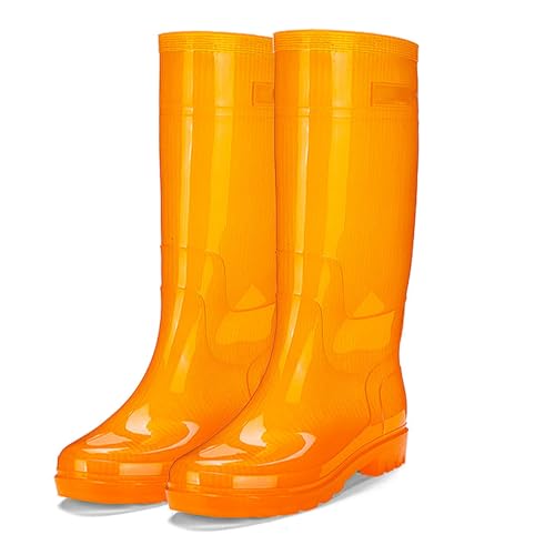 PINGSHI Boutique UK Wasserdichte Regenstiefel mit hohem Schaft, schnelltrocknende, rutschfeste Arbeitsstiefel mit verdickter Sohle for Outdoor, Gartenarbeit und schwere Beanspruchung(Orange,43 EU) von PINGSHI Boutique UK