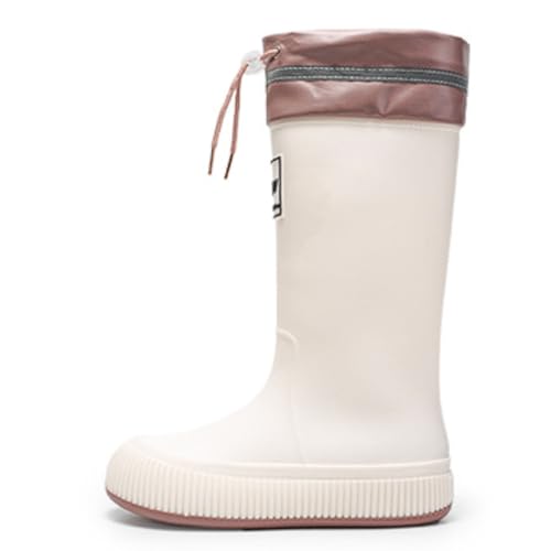 PINGSHI Boutique UK Wasserdichte Winterregenstiefel Damen mit hohem Schaft, rutschfeste Stiefel for kaltes Wetter for Outdoor, Gartenarbeit und Schnee(Beige,36 EU) von PINGSHI Boutique UK