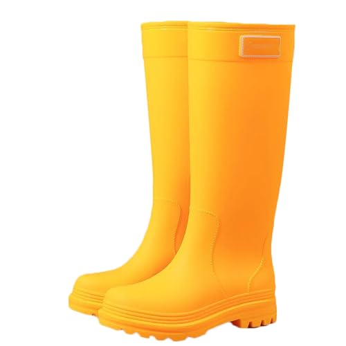 Wasserdichte Regenstiefel for Damen mit herausnehmbarem Innenfutter, rutschfeste Gummistiefel for die Küche, niedriger Blockabsatz, trendige Überschuhe bis zur Mitte der Wade(Geel,39 EU) von PINGSHI Boutique UK