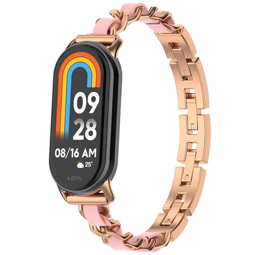 PINHEN Kompatibel mit Xiaomi Mi Smart Band 8 Armband Metall Einstellbare gewebte Armband Smart Watch Armband Zubehör für Frauen Männer Ersatz Bands (Rose Gold) von PINHEN