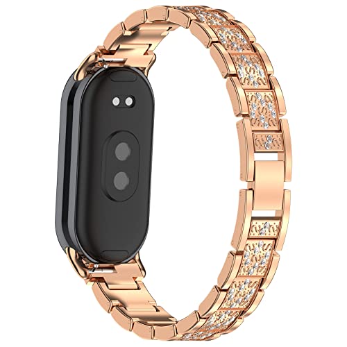 PINHEN Kompatibel mit Xiaomi Mi Smart Band 8 Armband Metall Einstellbare gewebte Armband Smart Watch Armband Zubehör für Frauen Männer Ersatz Bands (Rose Gold 1) von PINHEN