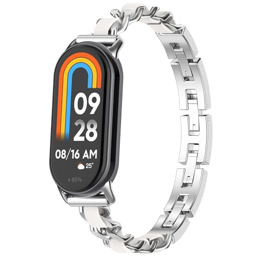 PINHEN Kompatibel mit Xiaomi Mi Smart Band 8 Armband Metall Einstellbare gewebte Armband Smart Watch Armband Zubehör für Frauen Männer Ersatz Bands (Silver) von PINHEN