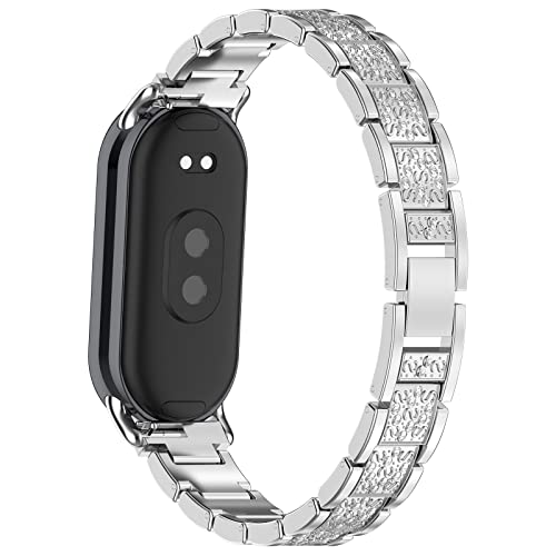 PINHEN Kompatibel mit Xiaomi Mi Smart Band 8 Armband Metall Einstellbare gewebte Armband Smart Watch Armband Zubehör für Frauen Männer Ersatz Bands (Silver 1) von PINHEN