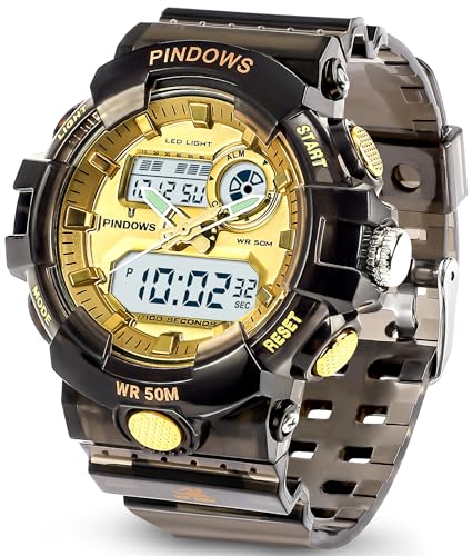 Damen Uhren Digitale Sportuhr für Damen Teenager,7 Farbige LED Licht,Großes Analog Digital Anzeige Uhr mit Wasserdichte Alarm Licht Stoppuhr Stündlicher Glockenschlag Multifunktions Armbanduhren von PINIDOUS