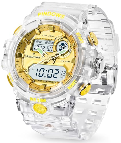 Damen Uhren Digitale Sportuhr für Damen Teenager,7 Farbige LED Licht,Großes Analog Digital Anzeige Uhr mit Wasserdichte Alarm Licht Stoppuhr Stündlicher Glockenschlag Multifunktions Armbanduhren von PINIDOUS