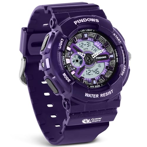 PINIDOUS Damen Uhren für Damen Teenager Studenten Uhr Außenbereich Wasserdicht Digital Sport Analog Uhren für Damen mit Stoppuhr Alarm Countdown Dual Display7 Farben LED Hintergrundbeleuchtung von PINIDOUS