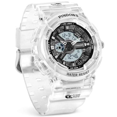 PINIDOUS Damen Uhren für Teenager Studenten Außenbereich Wasserdicht Digital Sport Analog mit Stoppuhr Alarm Countdown Dual Display 7 Farben LED Hintergrundbeleuchtung von PINIDOUS