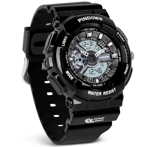 PINIDOUS Damen Uhren für Damen Teenager Studenten Uhr Außenbereich Wasserdicht Digital Sport Analog Uhren für Damen mit Stoppuhr Alarm Countdown Dual Display7 Farben LED Hintergrundbeleuchtung von PINIDOUS