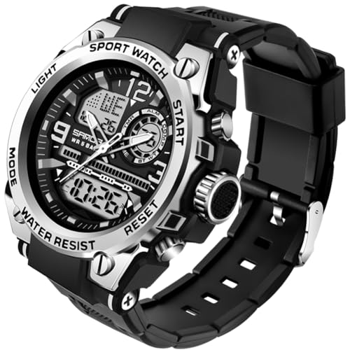 PINIDOUS Herren Uhren Digitale Analoge Sportuhr für Herren,wasserdichte Militär Uhren mit Alarm Licht Stoppuhr Stündlicher Glockenschlag Multifunktions Armbanduhren von PINIDOUS