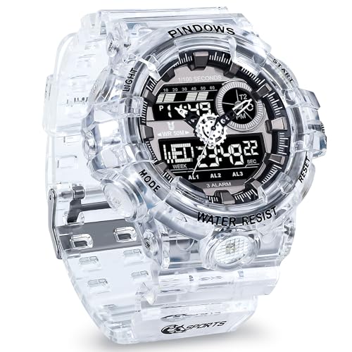 PINIDOUS Herren Uhren für Herren Digitale Sportuhr Gold Uhren wasserdichte Uhren mit 3 Alarmen/Countdown/Stoppuhr/Digital-Analog/Doppelzeit/Licht/Militär Multifunktions-Armbanduhr von PINIDOUS