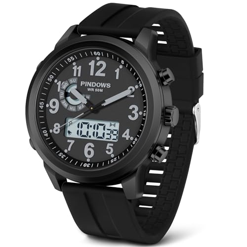 PINIDOUS Herren Uhren für Herren Militär Digital Uhren Analog Quarz wasserdichte Uhr Sport Außenbereich Multifunktional Rostfreier Stahl Klassisch Stilvoll Mode Lässig Business Armbanduhr von PINIDOUS