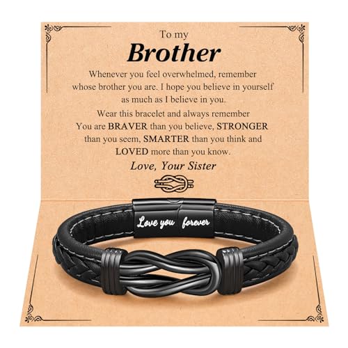 PINKDODO Herren-Lederarmband mit Aufschrift "To My Son Grandson, Nephew, Man, Boyfriend Brother Dad", für Geburtstag, Valentinstag, Weihnachten, Geschenk, 8.7inches, Leder, Kein Edelstein von PINKDODO