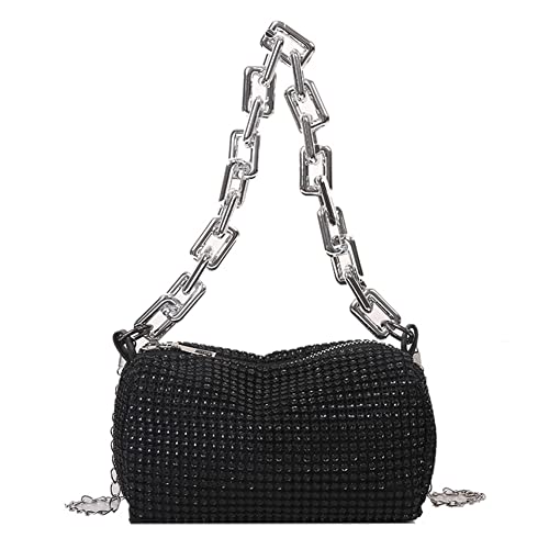 Strass Geldbörse Abendtasche Mode Strass Umhängetasche Diamant PU Weibliche Hochzeit Zylinder Strass Handtasche mit Kette Umhängetasche, Schwarz , 6.3x3.54x2.35in von PINKJANE