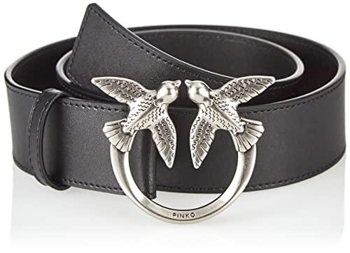 Pinko Damen Love Birds Gürtel aus Leder, Z99o_schwarz-Old Silver, L Pinko Damen Love Birds Gürtel aus Leder, Z99o_schwarz-Old Silver, L von Pinko