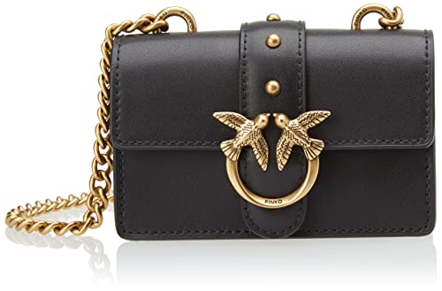 Pinko Damen Love Micro C Seidenkalbsleder Tasche, Z99q_schwarz-Antique Gold von Pinko