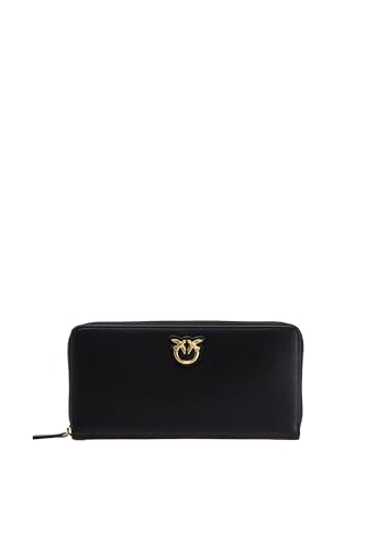 Pinko Damen Ryder Zip Around Kalbsleder Seide Reisezubehör-Brieftasche, Z99q_schwarz-Antique Gold von Pinko