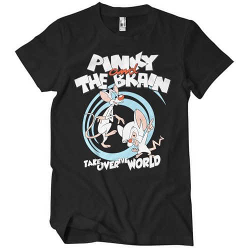 PINKY AND THE BRAIN Offizielles Lizenzprodukt Take Over The World Herren-T-Shirt (Schwarz), Large von PINKY AND THE BRAIN