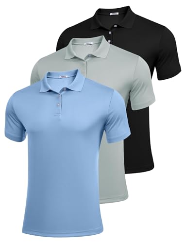 PINSPARK 1/3er Golf Shirts Herren Schnelltrocknend Golf Polo Shirt Herbst Outdoor Tennis Sport Hemden 2025 Schmale Passform Basic Kurzarm Sportshirt Schwarz/Graugrün/Blau (3er-Pack) XXL von PINSPARK