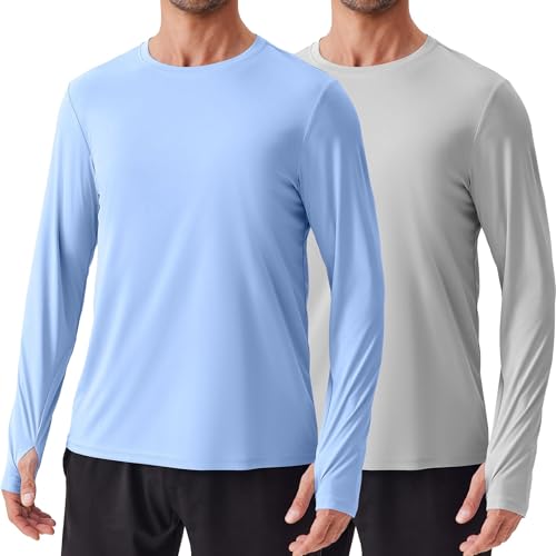 PINSPARK 2er Pack Sport Tshirts Herren UPF 50+ UV Schutz Schnelltrocknend Funktionsshirt Atmungsaktiv Langarmshirt Running Fitness Outdoor Surfen Rashguard Schwimmen Hellblau XXL von PINSPARK