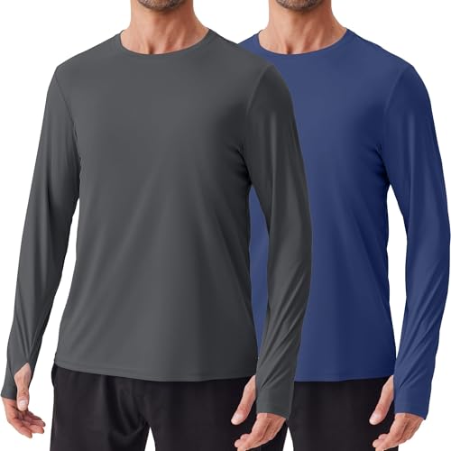 PINSPARK 2er Pack Sport Tshirts Herren UPF 50+ UV Schutz Schnelltrocknend Funktionsshirt Atmungsaktiv Langarmshirt Running Fitness Outdoor Surfen Rashguard Schwimmen Marineblau XXXL von PINSPARK