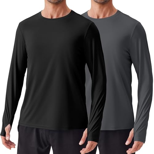 PINSPARK 2er Pack Sport Tshirts Herren UPF 50+ UV Schutz Schnelltrocknend Funktionsshirt Atmungsaktiv Langarmshirt Running Fitness Outdoor Surfen Rashguard Schwimmen Schwarz XL von PINSPARK