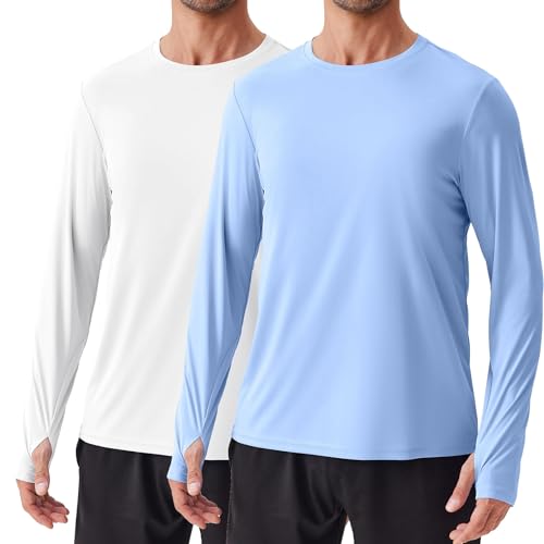 PINSPARK 2er Pack Sport Tshirts Herren UPF 50+ UV Schutz Schnelltrocknend Funktionsshirt Atmungsaktiv Langarmshirt Running Fitness Outdoor Surfen Rashguard Schwimmen Weiß XXL von PINSPARK