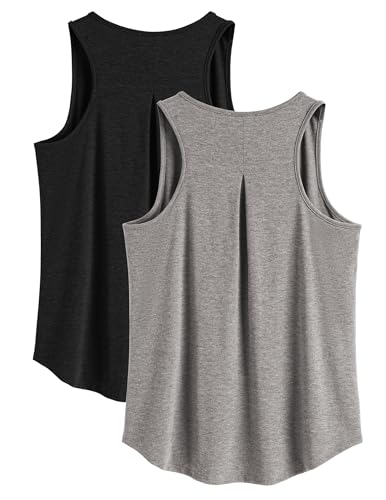 PINSPARK 2er Pack Tanktops Damen Sport Tank Tops Racerback Ärmellose Sporttop Herbst Laufen Gym Yoga Top Soft Atmungsaktiv Trainingstop Tank Sportbekle Schwarz/Hellgrau XL von PINSPARK