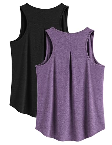 PINSPARK 2er Pack Tanktops Damen Sport Tank Tops Racerback Ärmellose Sporttop Herbst Laufen Gym Yoga Top Soft Atmungsaktiv Trainingstop Tank Sportbekle Schwarz/Lila XL von PINSPARK