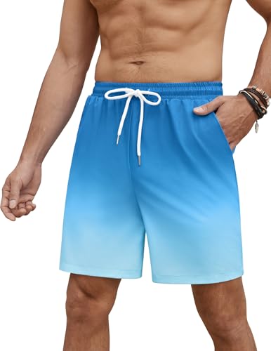 PINSPARK Badehose Herren Schnelltrocknend Kurze Hosen Atmungsaktiv Badeshorts Sommer Outdoor Boardshorts Leicht Sport Trainingshose Gym Laufhose Blau L von PINSPARK