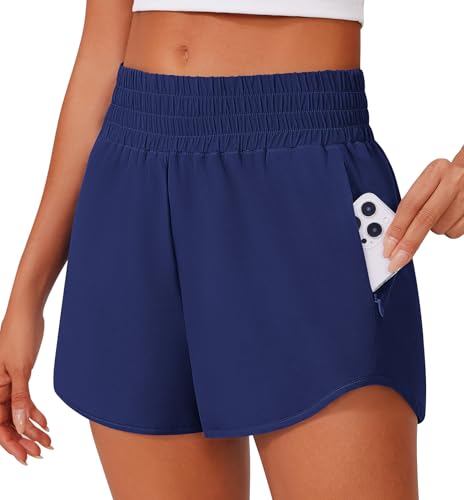 PINSPARK Damen Jogginghose Kurz Laufhose 2 in 1 Sport Shorts Winter Schnelltrocknende Fitness Sporthose Running Yoga Bodybuilding Sportliche Shorts Blau XL von PINSPARK