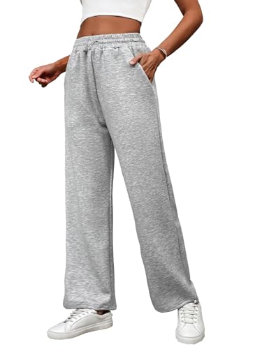 PINSPARK Damen Sporthose Jogginghose Laufhosen Gummibund Sweathose mit Taschen Trainingshose Oversize Sommerhose Casual Mode Hellgrau L von PINSPARK