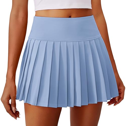 PINSPARK Damen Plissierte Tennisrock mit Taschen Hohe Taille Tennis Skort Faltenrock V-Bund Sportrock Minirock Hosenrock Golfrock UV Schutz Röcke Workout Outdoor Laufen Blau XXL von PINSPARK