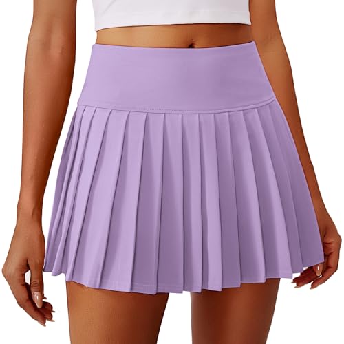PINSPARK Damen Plissierte Tennisrock mit Taschen Hohe Taille Tennis Skort V-Bund Faltenrock Sportrock Minirock UV Schutz Röcke Hosenrock Golfrock Workout Outdoor Laufen Lila XL von PINSPARK