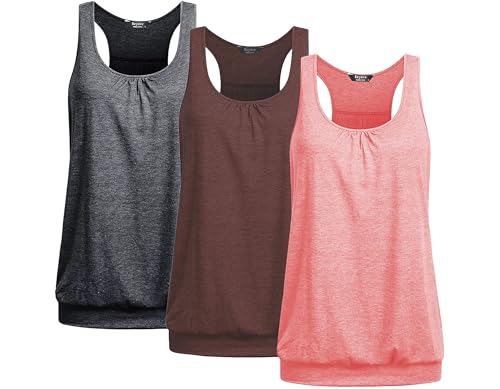 PINSPARK 1 or 3er Pack Damen Sport Tank Tops Atmungsaktives Racerback Yoga Shirts Laufen Fitness Ärmelloses Oberteile Sporttop Dunkelgrau Weinrot Rosa M von PINSPARK