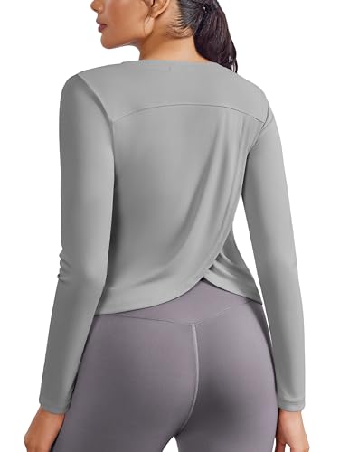 PINSPARK Damen Sport Shirts Rundhalsausschnitt Langarmshirt Atmungsaktiv UPF 50+ UV Shirt Leicht Funktionsshirt Gym Yoga Top Workout Fitness Running T-Shirt Hellgrau M von PINSPARK