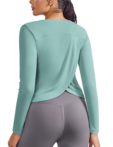 PINSPARK Damen Sport Shirts Rundhalsausschnitt Langarmshirt Atmungsaktiv UPF 50+ UV Shirt Leicht Funktionsshirt Gym Yoga Top Workout Fitness Running T-Shirt Hellgrün M von PINSPARK