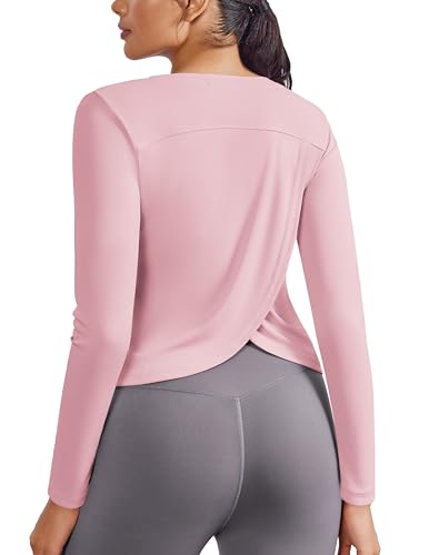 PINSPARK Damen Sport Shirts Rundhalsausschnitt Langarmshirt Atmungsaktiv UPF 50+ UV Shirt Leicht Funktionsshirt Gym Yoga Top Workout Fitness Running T-Shirt Rosa M von PINSPARK