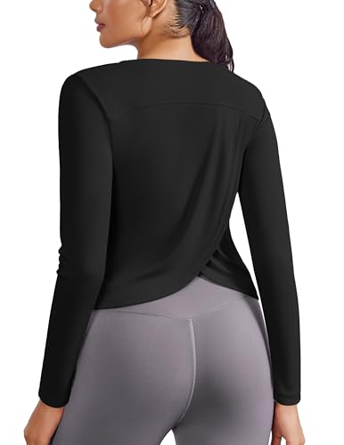 PINSPARK Damen Sport Shirts Rundhalsausschnitt Langarmshirt Atmungsaktiv UPF 50+ UV Shirt Leicht Funktionsshirt Gym Yoga Top Workout Fitness Running T-Shirt Schwarz M von PINSPARK