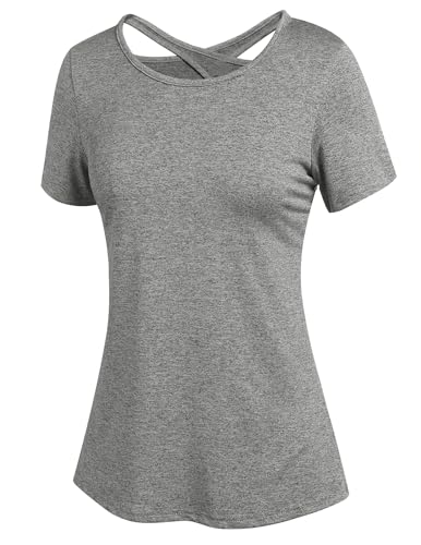 PINSPARK Damen Sport T-Shirt Kurzarm Funktionsshirt Rückenfreies Sportshirt Laufshirt Oberteile Leicht Fitness Oberteil Yoga Workout Gym Top Hellgrau XL PINSPARK Damen Sport T-Shirt Kurzarm Funktionsshirt Rückenfreies Sportshirt Laufshirt Oberteile Leicht Fitness Oberteil Yoga Workout Gym Top Hellgrau XL von PINSPARK
