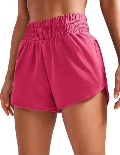 PINSPARK Damen Sport Shorts High Waist Laufshorts 2 in 1 Kurze Sporthose Laufen Yoga Fitness Jogging Trainingshose mit Reißverschlusstasche Heißes Rosa L von PINSPARK