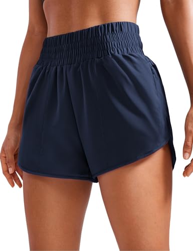 PINSPARK Damen Sport Shorts High Waist Laufshorts 2 in 1 Kurze Sporthose Laufen Yoga Fitness Jogging Trainingshose mit Reißverschlusstasche Marineblau XXL von PINSPARK