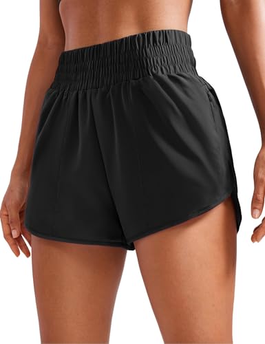 PINSPARK Damen Sport Shorts High Waist Laufshorts 2 in 1 Kurze Sporthose Laufen Yoga Fitness Jogging Trainingshose mit Reißverschlusstasche Schwarz L von PINSPARK