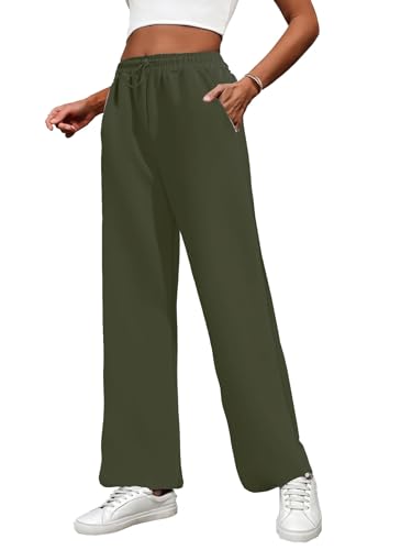 PINSPARK Damen Sporthose Jogginghose Laufhosen Gummibund Sweathose mit Taschen Trainingshose Oversize Sommerhose Casual Mode Armeegrün L von PINSPARK